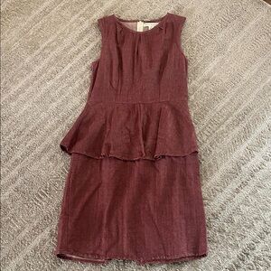 Mata Traders Elegant Burgundy High Neck Peplum Sleeveless Dress Medium